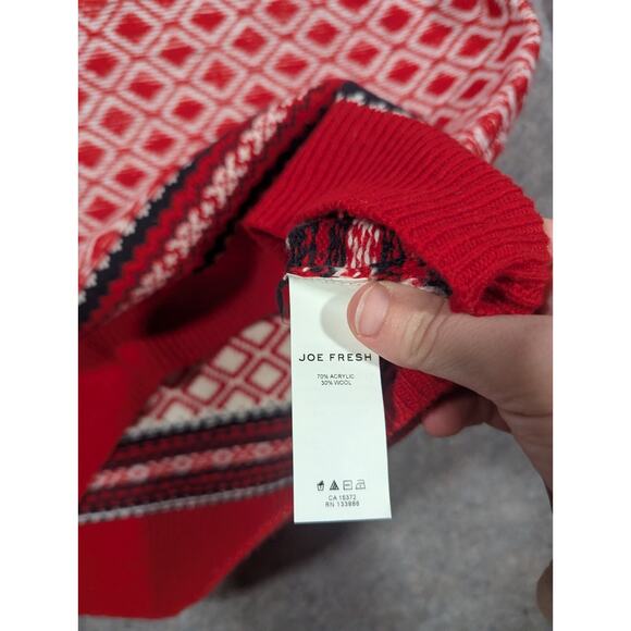 Joe Fresh Women's Red Knit Christmas Holiday Sweater Black White Size Med - Picture 7 of 8